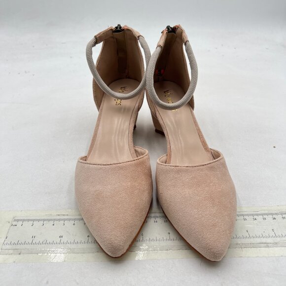 Wo Wagas Apricot Ankle Strap Pumps Back Zip D’Orsay Special Chunky Heels Shoes - Picture 3 of 8